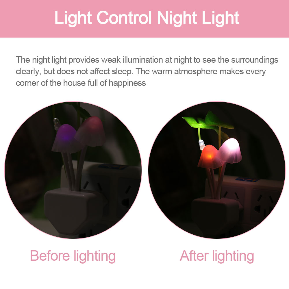 Smart LED Mushroom Night Lamp – 3 Colors, Built-in Light Sensor, 220V Decorative Light